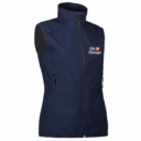 Mørkeblå vest uden ærmer står oprejst med lynlåslukning, to sidelommer. Teksten "Dit Design" er placeret på venstre bryst.