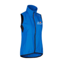 En blå vest uden ærmer står opret. Tekst på vesten lyder "Dit Design" med et lille skilt. Vesten er isoleret mod en hvid baggrund.