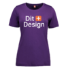 Lilla T-shirt med teksten "Dit Design" trykt i hvid skrift, forsidevisning.