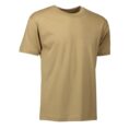 Beige T-shirt, kortærmet og uden mønster, placeret i en neutral, hvid baggrund.