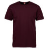 En mørkerød T-shirt med rund hals vises mod en hvid baggrund. Der er et mærkat på indersiden af halsen med teksten "ID Game".