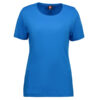 Blå T-shirt med rund hals vises på hvid baggrund. I T-shirten ses et mærke med teksten "ID" samt "GAME."