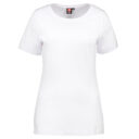 En hvid t-shirt med korte ærmer, hængende på en usynlig bøjle. Etiket med teksten "ID GAME" inde i kraven. Enkel, ensfarvet design.