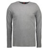 Grå langærmet T-shirt med rund hals. Placeret på en hvid baggrund, mærket "ID" synligt i nakken.