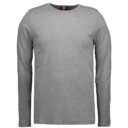 Grå langærmet T-shirt med rund hals. Placeret på en hvid baggrund, mærket "ID" synligt i nakken.