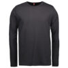 Sort langærmet t-shirt med rund hals, hængende stille mod en ensfarvet hvid baggrund. Mærket "ID" vises på etiketten ved halsudskæringen.