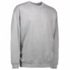 Grå sweatshirt med lange ærmer, rund hals og ribkanter vises på en hvid baggrund uden nogen tekst.