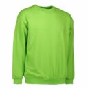 En lys grøn sweatshirt med lange ærmer og rund hals vises mod en hvid baggrund. Sweateren har ribbede manchetter og talje.