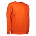 En orange sweatshirt med lange ærmer er afbildet på en hvid baggrund. Trøjen har rund halsudskæring og ribkant ved ærmeender og talje.