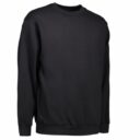 Sort sweatshirt vises mod en hvid baggrund. Sweateren har lange ærmer, rund halsudskæring og ribbede manchetter.