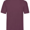 En enkel, mørk lilla polo-shirt er vist bagfra, hængende stille uden nogen synlige detaljer, i en neutral, lys baggrund.