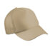 Beige kasket med buet skygge og mesh-stof på bagsiden, som er placeret mod en hvid baggrund.
