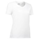 Hvid T-shirt står stille på en hvid baggrund. Tekst: "YES" trykt på indersiden af kraven.