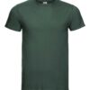 En mørkegrøn T-shirt ligger fladt i et hvidt, neutralt studie.