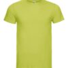 En limegrøn T-shirt uden tryk ligger fladt mod en hvid baggrund.
