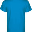 Blå t-shirt set bagfra, uden nogen synlige detaljer eller mønstre, vist mod en hvid baggrund.
