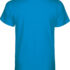 Blå t-shirt set bagfra, uden nogen synlige detaljer eller mønstre, vist mod en hvid baggrund.