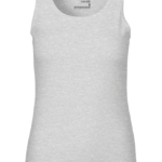 Lys grå tanktop på en hvid baggrund. Tekst på indersiden: "Neutral® - Fairtrade Cotton - 100% Organic Fairtrade Cotton - Made in India - S".