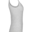 Grå tanktop, set fra siden, uden ærmer, placeret mod en hvid baggrund.