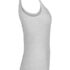 Grå tanktop, set fra siden, uden ærmer, placeret mod en hvid baggrund.