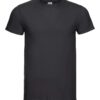 Sort kortærmet T-shirt hænger frit uden baggrund, med rund hals og neutral fremtoning, ingen synligt tryk eller design.