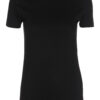 Sort t-shirt med korte ærmer og rund hals, placeret mod en hvid baggrund.