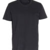 Sort T-shirt hænger frit med korte ærmer og rund hals i en neutral opstilling. Der er ingen tekst eller grafik på T-shirten.
