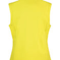 En gul ærmeløs vest set bagfra med høj krave, præsenteret på en hvid baggrund.