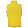 En gul vest uden ærmer vises bagfra, med et høj krave og ingen synlige detaljer, mod en hvid baggrund.