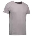 Grå kortærmet t-shirt placeret i et neutral lys, vist på en usynlig mannequin. teksten: "ICRENSER".