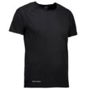 Sort, kortærmet t-shirt fra Geyser med rund hals, præsenteret på en hvid baggrund.