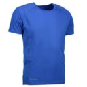 En blå T-shirt af mærket Geyser er præsenteret mod en hvid baggrund.