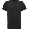 Sort kortærmet t-shirt på en hvid baggrund.