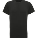 Sort kortærmet t-shirt på en hvid baggrund.