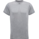 Grå T-shirt med korte ærmer, ligger fladt vises forfra, uden nogen påskrift eller logo, placeret på en neutral hvid baggrund.