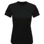 Sort T-shirt vist forfra mod en hvid baggrund. Kortærmet og rund halsudskæring uden synlige designs eller tekst.