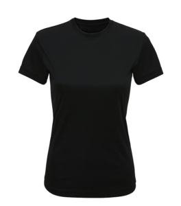 Sort T-shirt vist forfra mod en hvid baggrund. Kortærmet og rund halsudskæring uden synlige designs eller tekst.