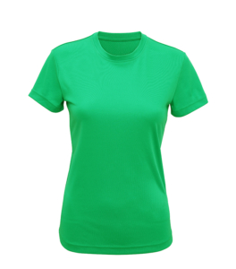 En grøn T-shirt er præsenteret stående uden synlige omgivelser.