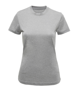 Grå T-shirt med korte ærmer og rund hals vises på en hvid baggrund, uden nogen synlige logoer eller mærker.