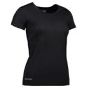 Sort T-shirt med korte ærmer på hvid baggrund, symmetrisk placeret og med teksten "GEYSER" nederst til venstre.