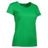 Grøn t-shirt vises mod en hvid baggrund. Skjorten er kortærmet med rund hals. Teksten "RESSER" er synlig nederst i venstre hjørne.