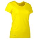 Gul T-shirt fra mærket "Geyser" vises på en neutral, hvid baggrund.