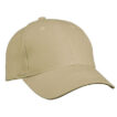 En beige kasket med buet skygge ligger isoleret mod en hvid baggrund.