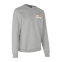 Grå sweatshirt vises stående, uden nogen der bærer den. På brystet er tekst: "GG Carers" med en lille orange firkant. Enkel, neutral baggrund.