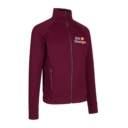 Vinrød jakke med lynlås og høj krave, stående på hvid baggrund. Tekst "Dit Design" med et lille flag ved brystet. To sidelommer med lynlåse.