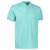 En lysegrøn polo shirt med korte ærmer og tre knapper ved halsudskæringen vises mod en hvid baggrund.