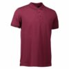 En vinrød kortærmet polo-shirt med krave og tre knapper på fronten, vist i et studie med hvid baggrund.