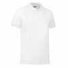 Hvid poloshirt på en neutral hvid baggrund. Skjorten er kortærmet med krave og tre knapper ved halsen.