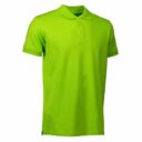 En limegrøn polo t-shirt med krave og korte ærmer vises på en hvid baggrund. Den har en tre-knaps lukning foran.