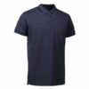 Mørkeblå kortærmet poloshirt med krave og tre knapper, præsenteret mod en hvid baggrund.
